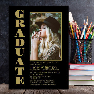 Stylish Black Custom Photo Graduation Party Invitation