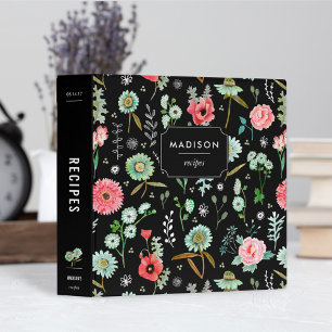 Stylish black Field flowers floral Recipe Binder