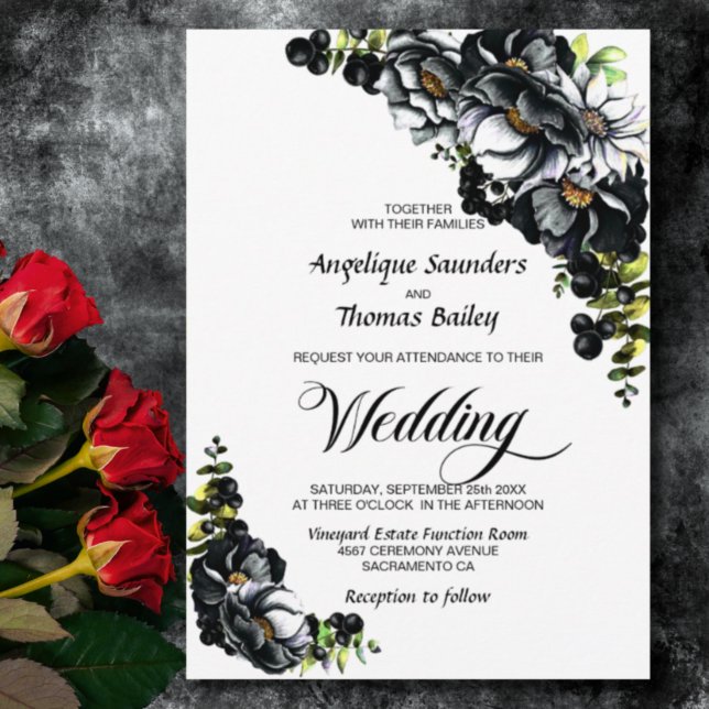 Stylish Black Floral Wedding Invitation (Creator Uploaded)