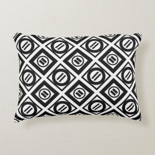 Stylish Black Geometric Pattern on White Accent Pillow