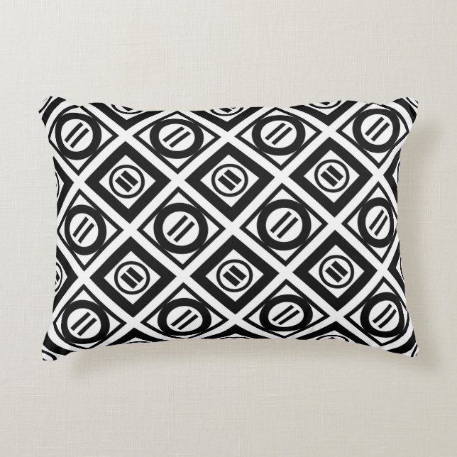 Stylish Black Geometric Pattern on White Accent Pillow (Front)