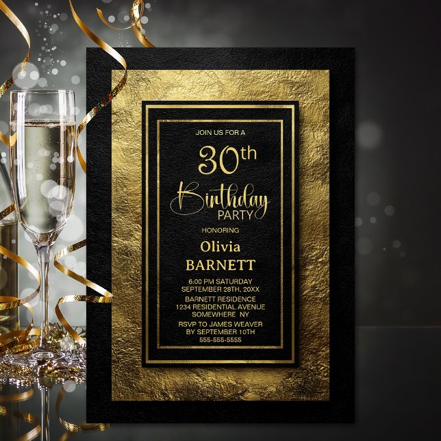 Stylish Black Gold 30th Birthday Party Invitation (Creator Uploaded)