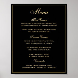 Stylish Black Gold 3 course Wedding Menu Poster