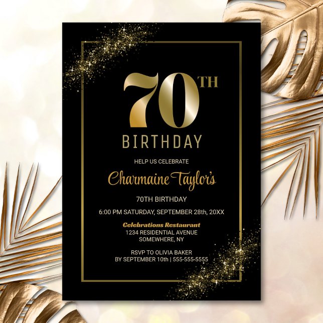 Stylish Black Gold 70th Birthday Party Invitation (Creator Uploaded)