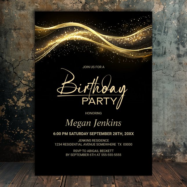 Stylish Black Gold Any Age Birthday Party Invitation (Creator Uploaded)
