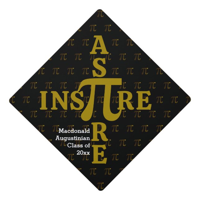 Stylish Black Gold ASPIRE INSPIRE Pi Math Grad Graduation Cap Topper (Front)