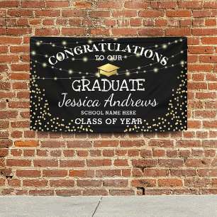 Stylish Black & Gold Class of 2025 Graduation Banner