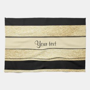 Stylish Black & Gold Foil Stripes Kitchen Towel