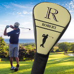 Stylish Black & Gold Golfer Custom Monogram Name  Golf Head Cover<br><div class="desc">Personalized custom 3-colour Monogram and Name for golfers. Gold with black lettering. Sophisticated gift idea for dad or grandpa (husband / significant other). Could also be a perfect holiday or retirement gift idea. if you need any design assistance or a special request, just send us a chat or an email...</div>