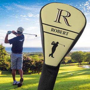 Stylish Black & Gold Golfer Custom Monogram Name Golf Head Cover