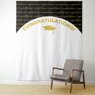 Stylish Black Gold Graduate Tapestry