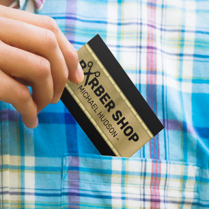 Stylish Black & Gold Masculine Barber Shop Business Card