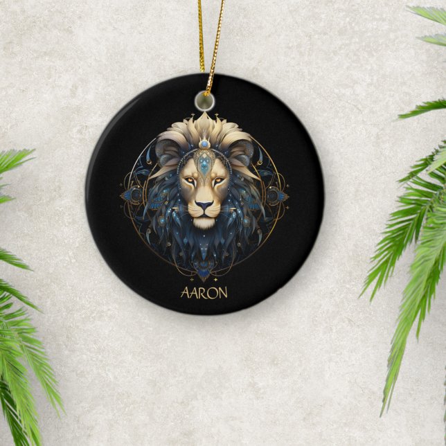 Stylish Black Gold Modern Lion Star Sign Leo Ceramic Ornament (Creator Uploaded)