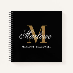 Stylish Black Gold Monogram Calligraphy Notebook