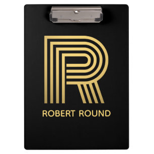 Stylish Black & Gold Monogram Clipboard
