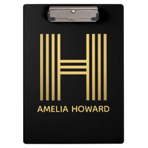 Stylish Black & Gold Monogram Clipboard