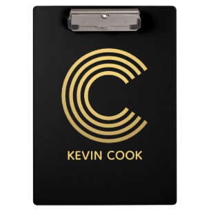 Stylish Black & Gold Monogram Clipboard