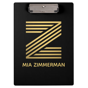 Stylish Black & Gold Monogram Clipboard