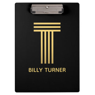 Stylish Black & Gold Monogram Clipboard