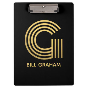 Stylish Black & Gold Monogram Clipboard