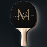 Stylish Black Gold Monogram Elegant Script Name Ping Pong Paddle<br><div class="desc">Modern Black Gold Monogram Elegant Script Name Ping Pong Paddle</div>