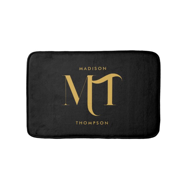 Stylish Black & Gold Monogram Initials Letters  Bath Mat (Front)