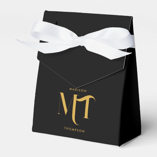 Stylish Black & Gold Monogram Initials Letters Favor Box (Front Side)