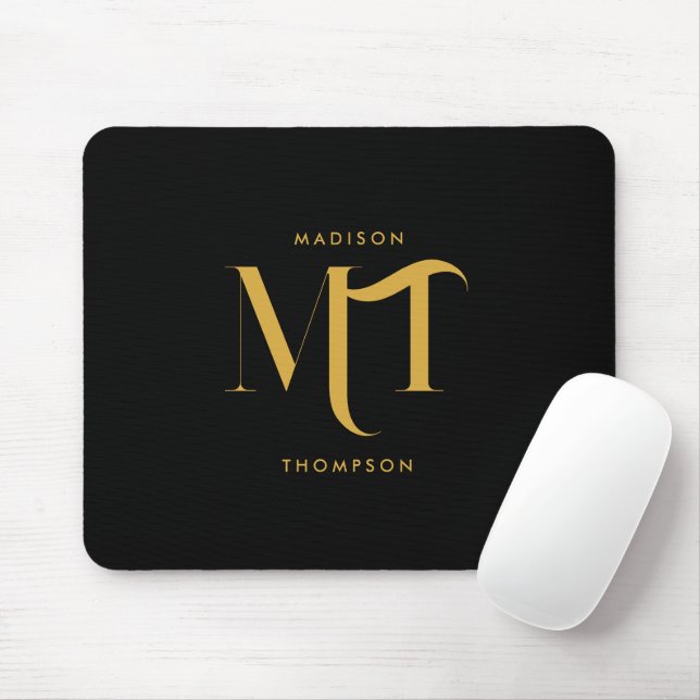 Stylish Black & Gold Monogram Initials Letters   Mouse Pad (With Mouse)