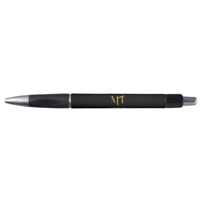 Stylish Black & Gold Monogram Initials Letters  Pen (Front)