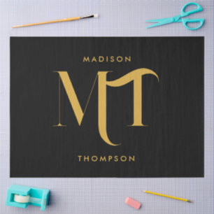 Stylish Black & Gold Monogram Initials Letters Tissue Paper