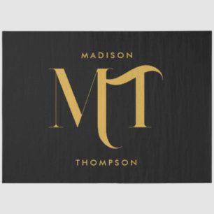 Stylish Black & Gold Monogram Initials Letters Tissue Paper