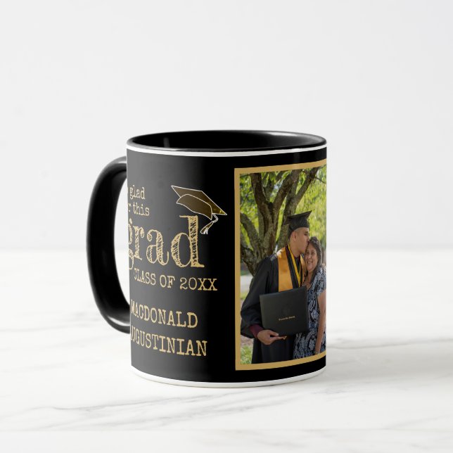 Stylish Black Gold Photo Graduation Mug (Front Left)