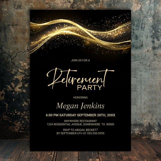 Stylish Black Gold Retirement Party Invitation (Creator Uploaded)