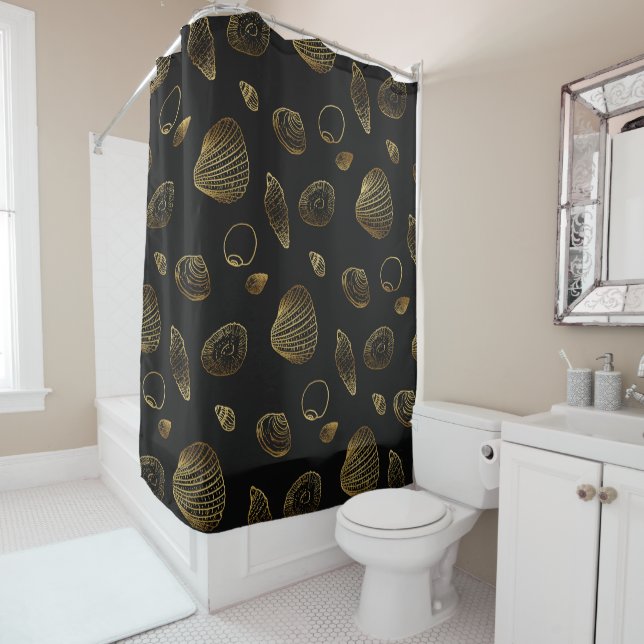 Stylish Black Gold Seashells Pattern (In Situ)
