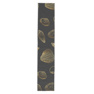 Stylish Black Gold Seashells Pattern Medium Table Runner