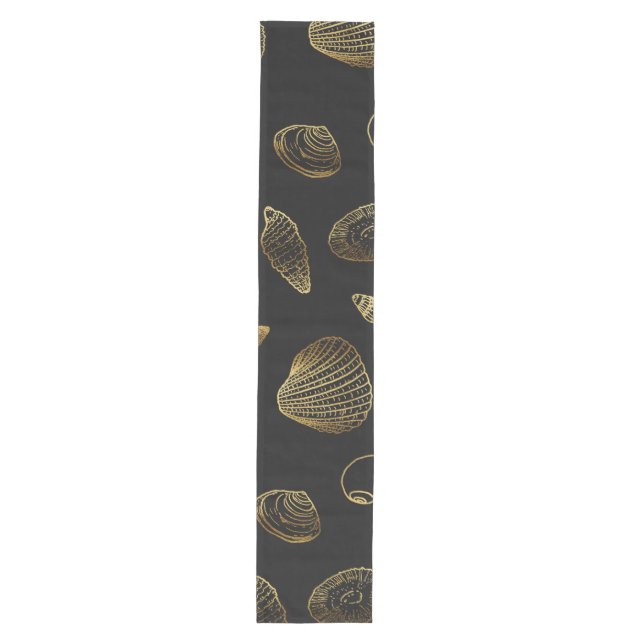 Stylish Black Gold Seashells Pattern Medium Table Runner (Front)