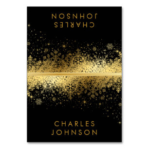 Stylish Black & Gold Snowflakes   Place Cards