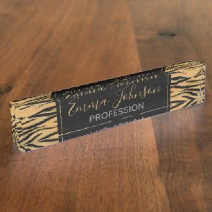 Stylish Black Gold Tiger Animal Print Nameplate