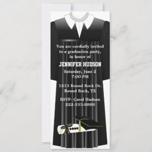 Stylish Black Gown Graduation Party Invitation