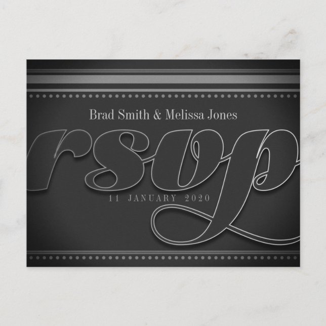 Stylish Black Grey Silver RSVP Postcard (Front)