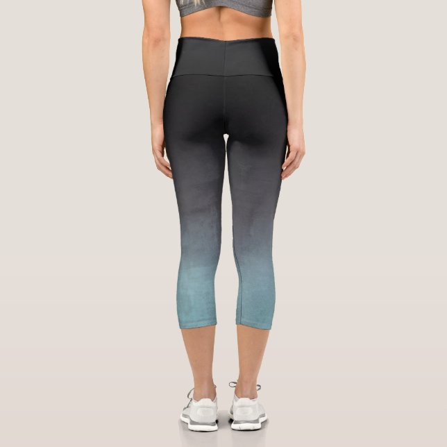 Stylish Black Grey Teal rustic ombre Capri Leggings (Back)