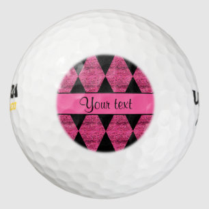 Stylish Black & Hot Pink Glitter Diamonds Golf Balls