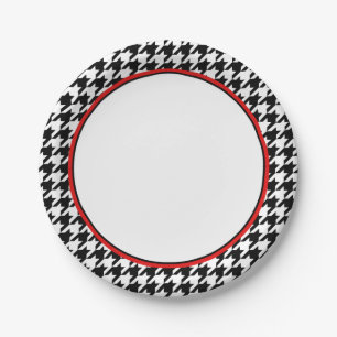 Stylish Black Houndstooth with Red Paper Plates