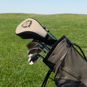 Stylish black luxury frame and crown beige leather golf head cover