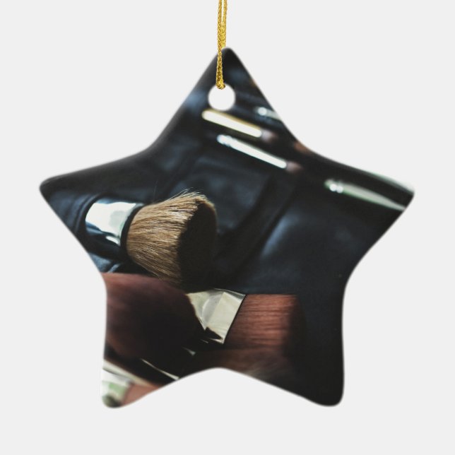 Stylish Black Makeup Artist Ceramic Ornament (Front)