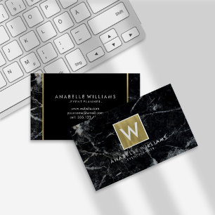Stylish Black Marble and Gold Printed Texture Business Card