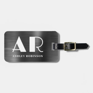 Stylish Black Metal Monogram Bold Two Initial  Luggage Tag