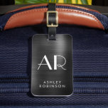 Stylish Black Metal Two Monogram Initial  Luggage Tag<br><div class="desc">Stylish Modern Elegant 2 Monogram Initial Name Black Metal Custom Personalized Personalized Luggage Bag Tag. This design featuring full name typography with 2 monogram initial, address info on black faux brushed metallic foil background. These are easy to customize it. Stylish feminine or gift for wedding, sweet 16 birthday, bridal shower,...</div>
