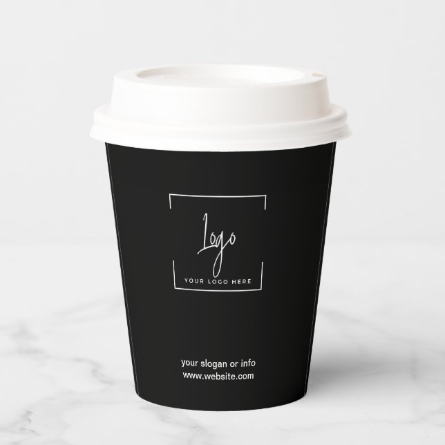 Stylish Black Minimalist Business Logo Corporate Paper Cups (Front)
