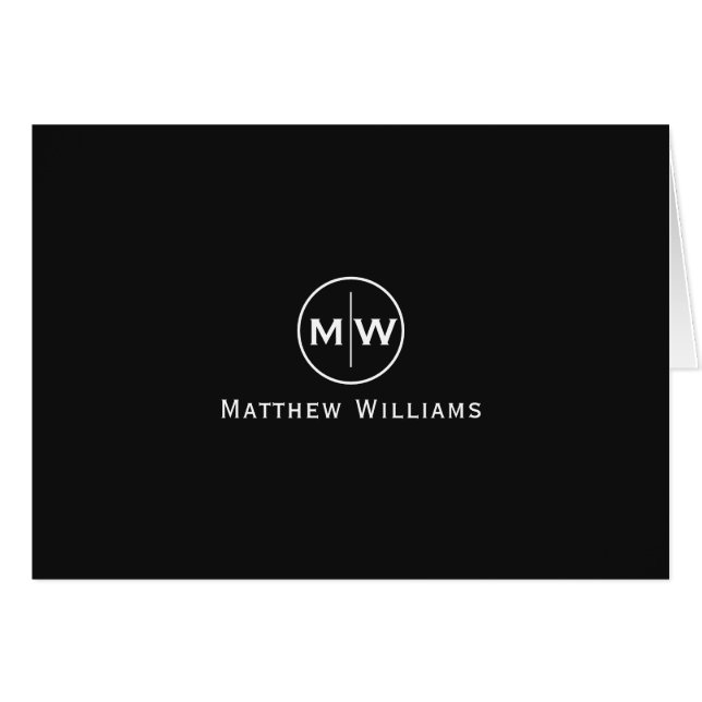 Stylish Black Modern Circle Two Monogram Initial (Front Horizontal)